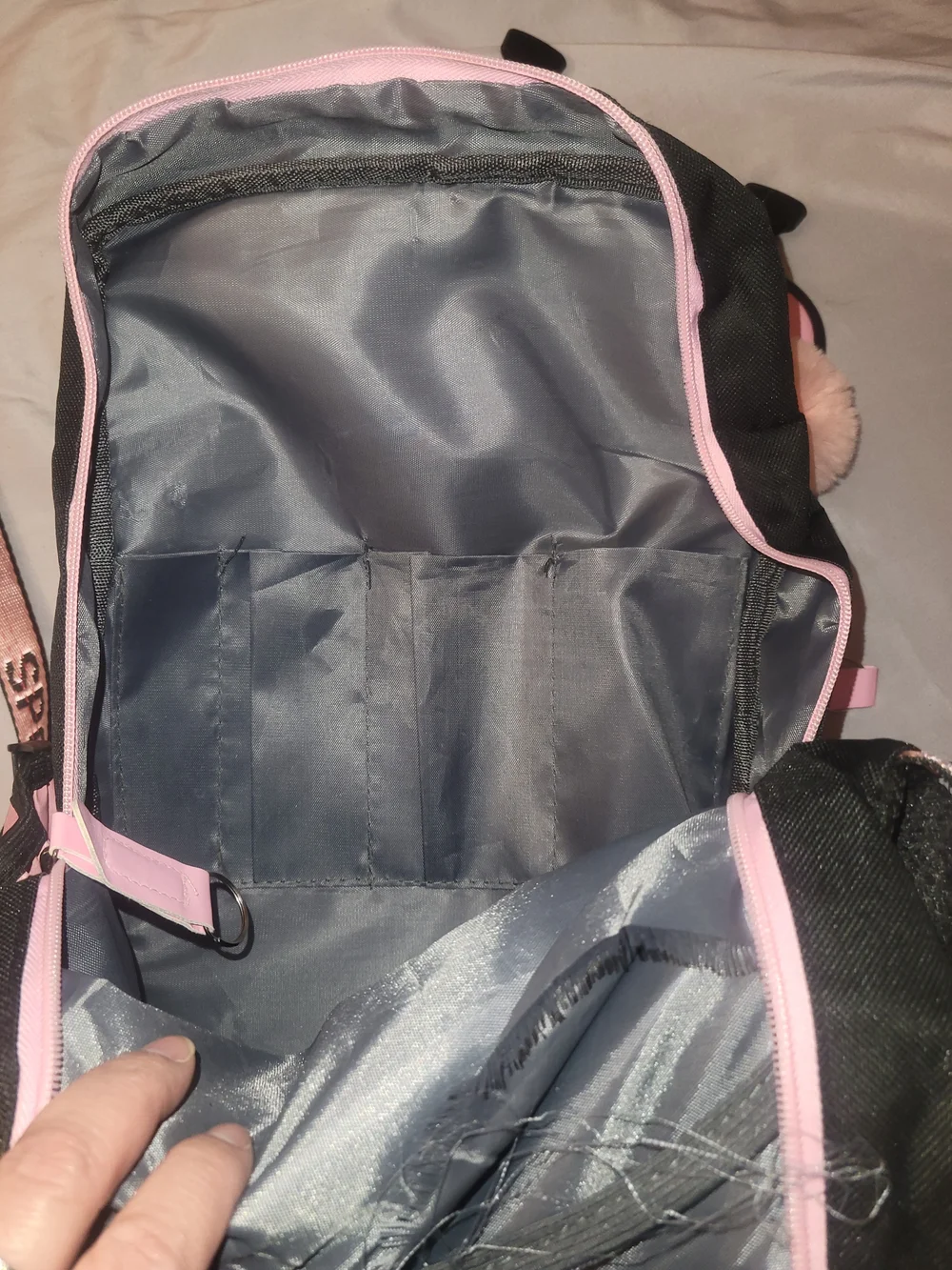 Pink & Black Anime Backpack with Pom Pom Charm